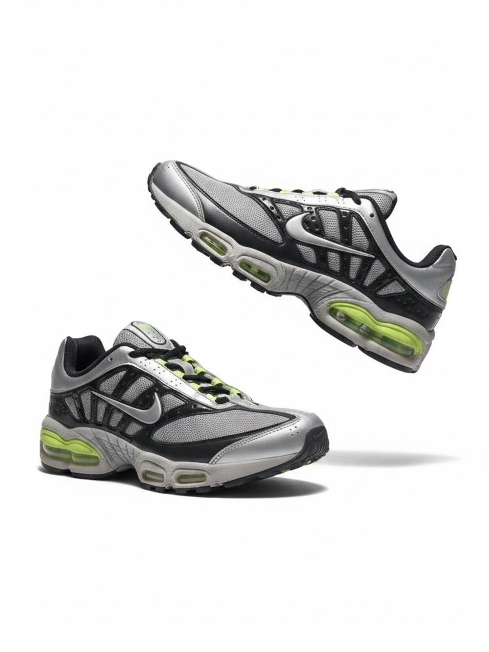 Nike Air Max Men's Lace Up Low Top Sneakers Silver/Black/Green Mesh 318470-002